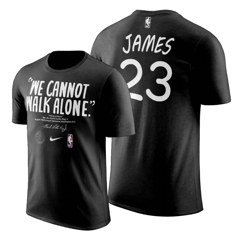 Men's Los Angeles Lakers LeBron James #23 NBA We Cannot Walk Alone Jr. Day Martin Luther King Black History Month Black Basketball T-Shirt EOV4883ZK